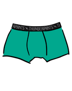 Drawing of Thunderpants Boxer Brief style underwear in Peacock Green.