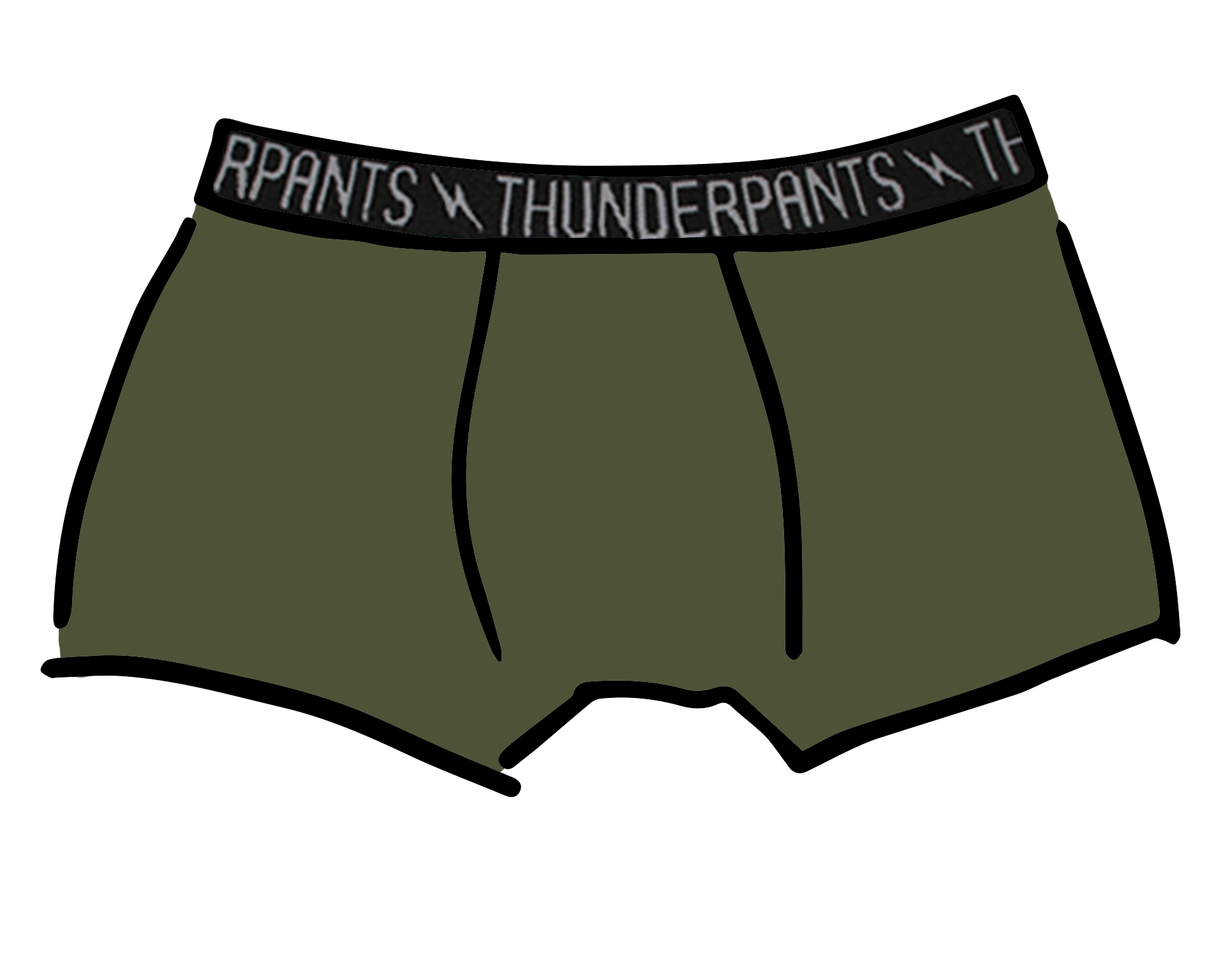 Drawing of Thunderpants Boxer Brief style underwear in Pickled Green.