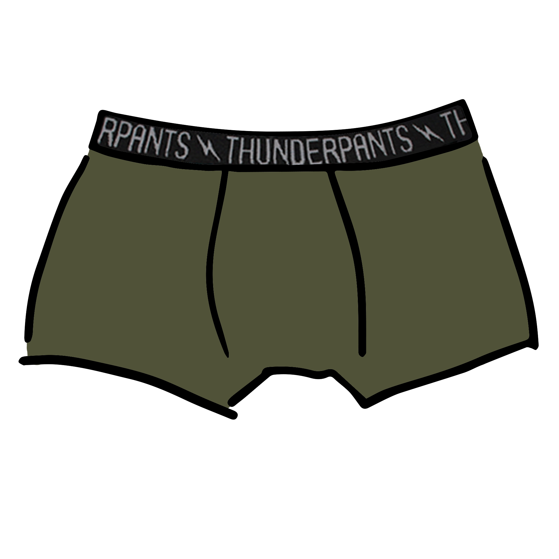 Drawing of Thunderpants Boxer Brief style underwear in Pickled Green.