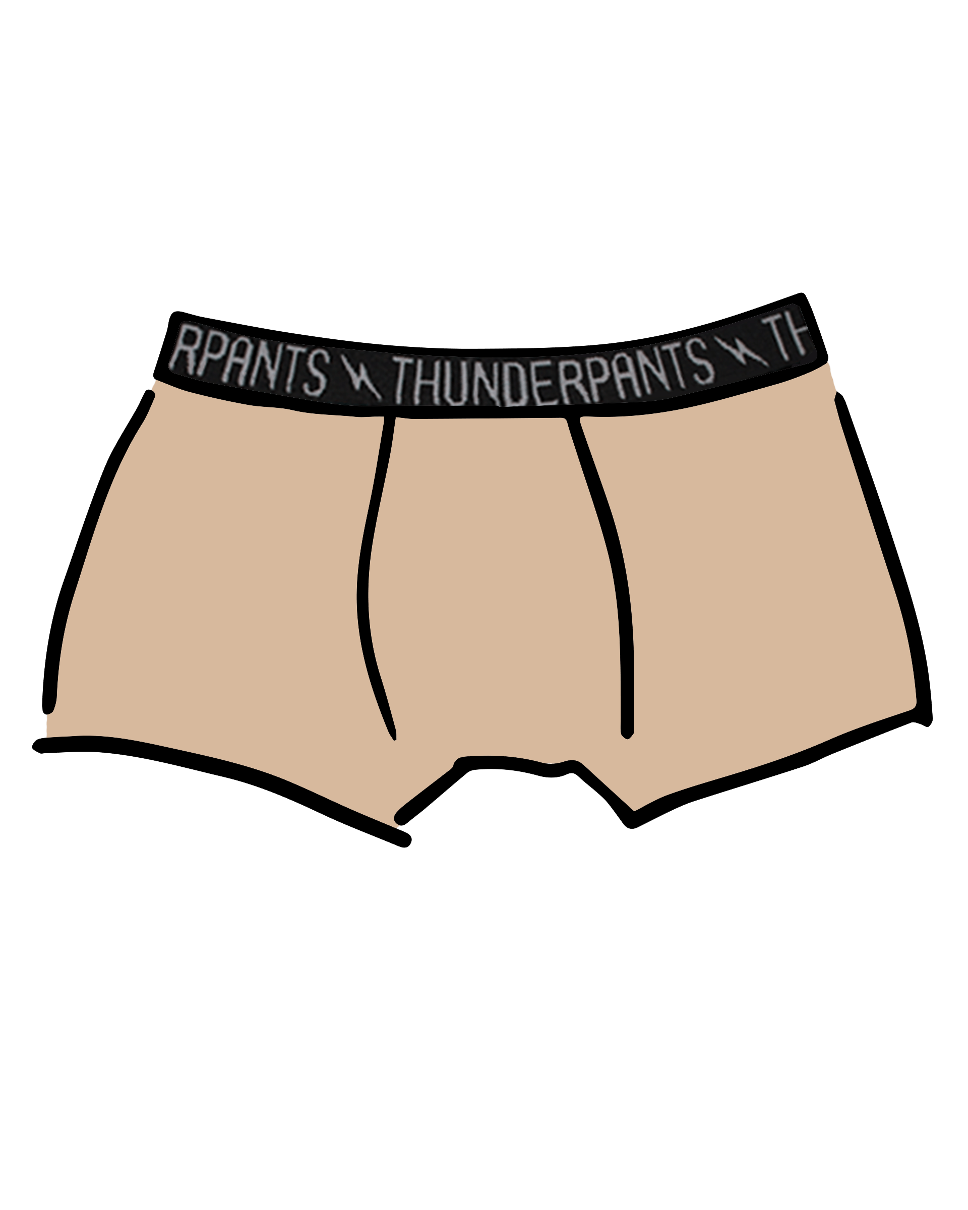 Drawing of Thunderpants Boxer Brief in Pine Nut - lighter tan color.