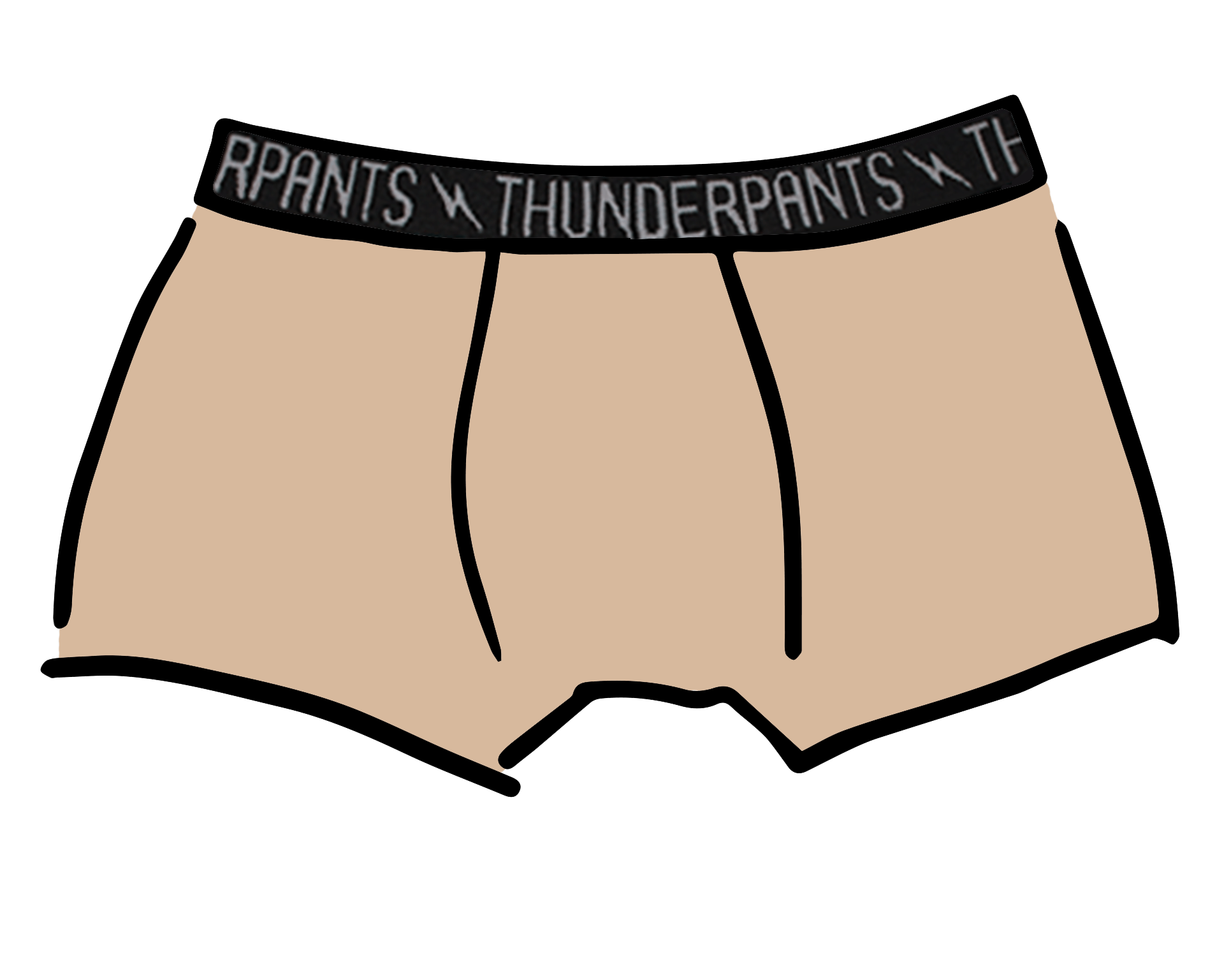 Drawing of Thunderpants Boxer Brief in Pine Nut - lighter tan color.