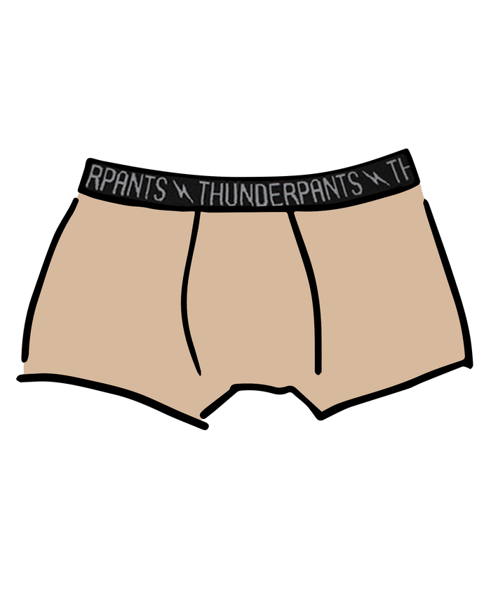 Drawing of Thunderpants Boxer Brief in Pine Nut - lighter tan color.