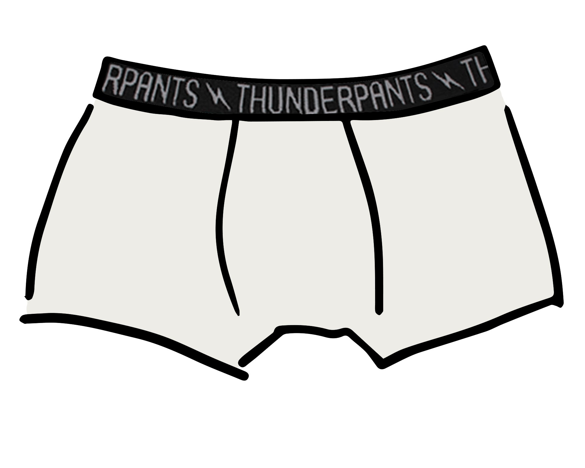 Drawing of Thunderpants organic cotton Boxer Brief style underwear in Plain Vanilla.