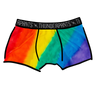 Drawing of Thunderpants organic cotton Boxer Brief style underwear in hand painted rainbow stripes for Pride.