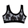Drawing of Thunderpants Bralette in So it Crows - black birds on grey.