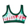 Drawing of Thunderpants Bralette in Holiday Dye - red and green tie dye with green binding. 