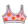 Drawing of Thunderpants Bralette in Luna y Sol print - pink, yellow, and orange suns and moons.