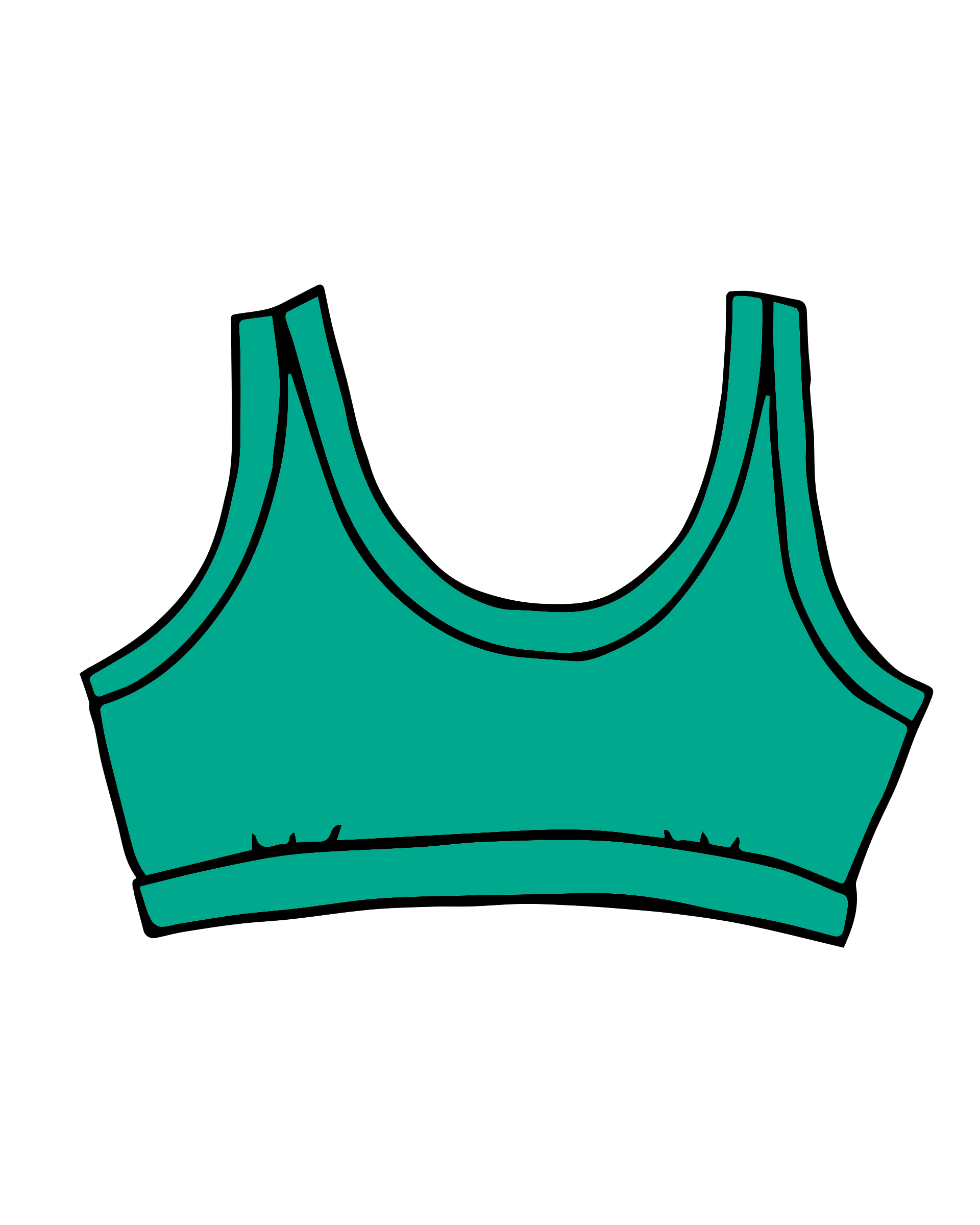 Drawing of Thunderpants Bralette in Peacock Green.