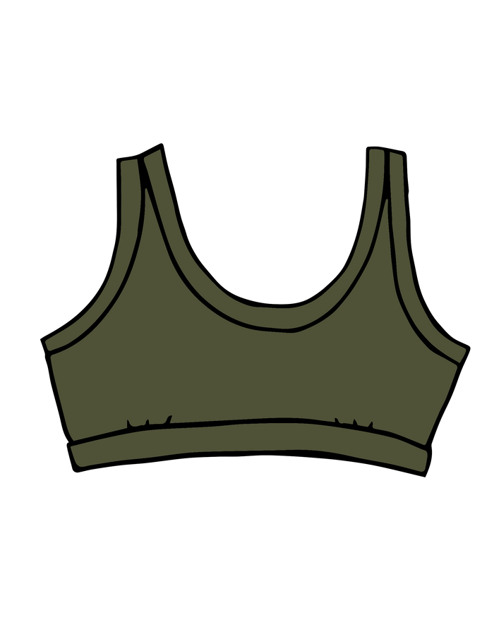 Drawing of Thunderpants Bralette in Pickled Green.