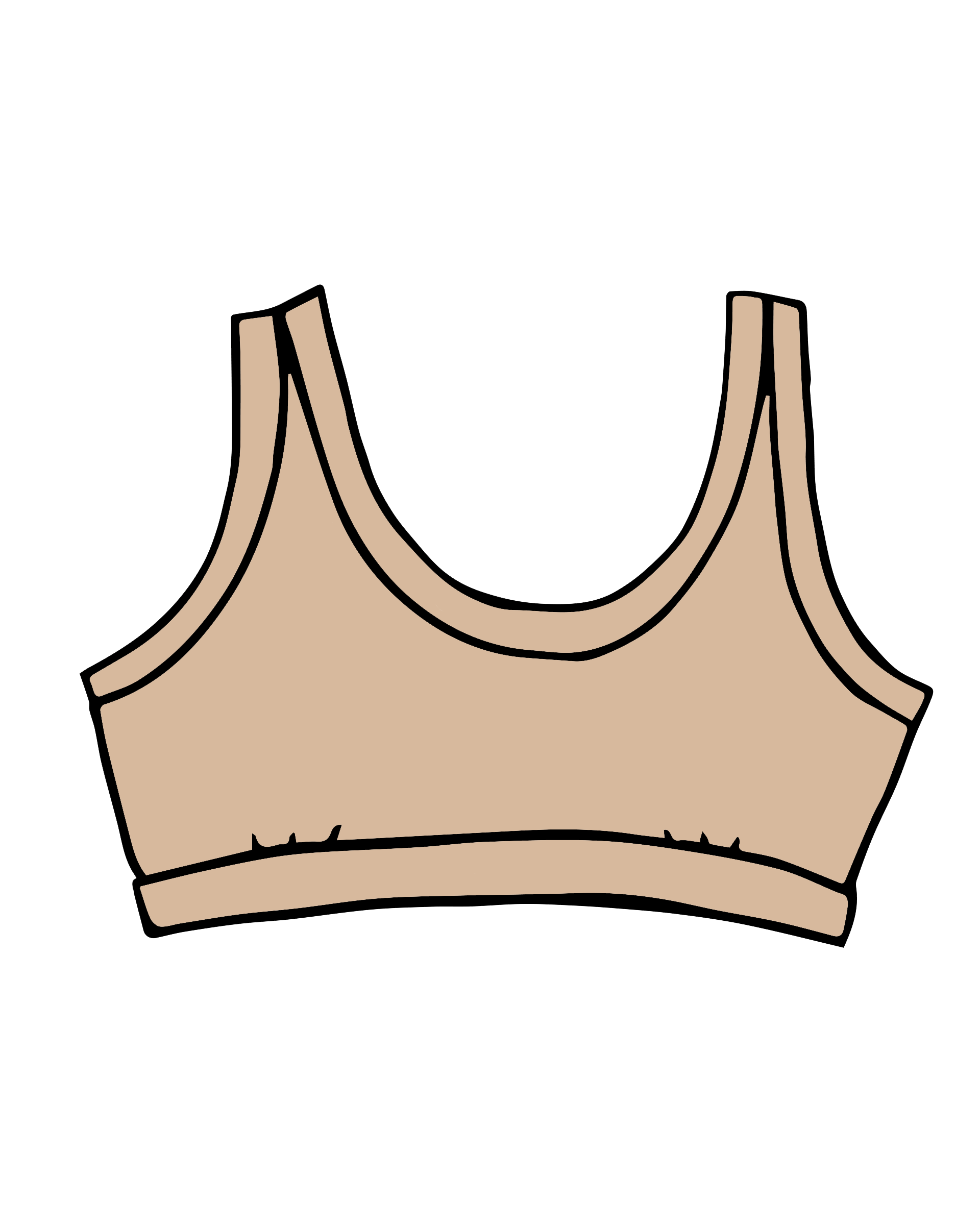 Drawing of Thunderpants Bralette in Pine Nut - lighter tan color.