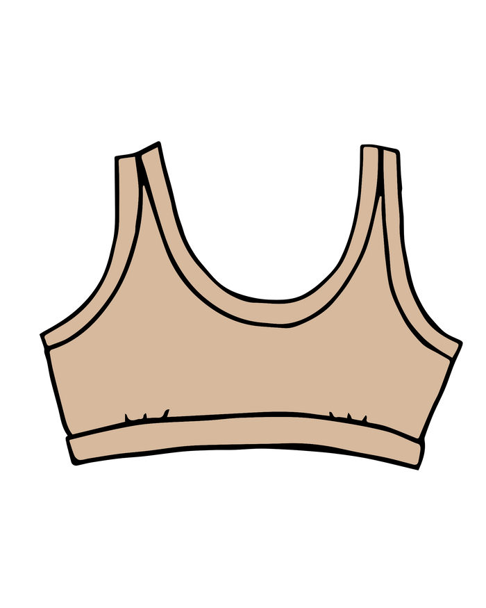 Drawing of Thunderpants Bralette in Pine Nut - lighter tan color.