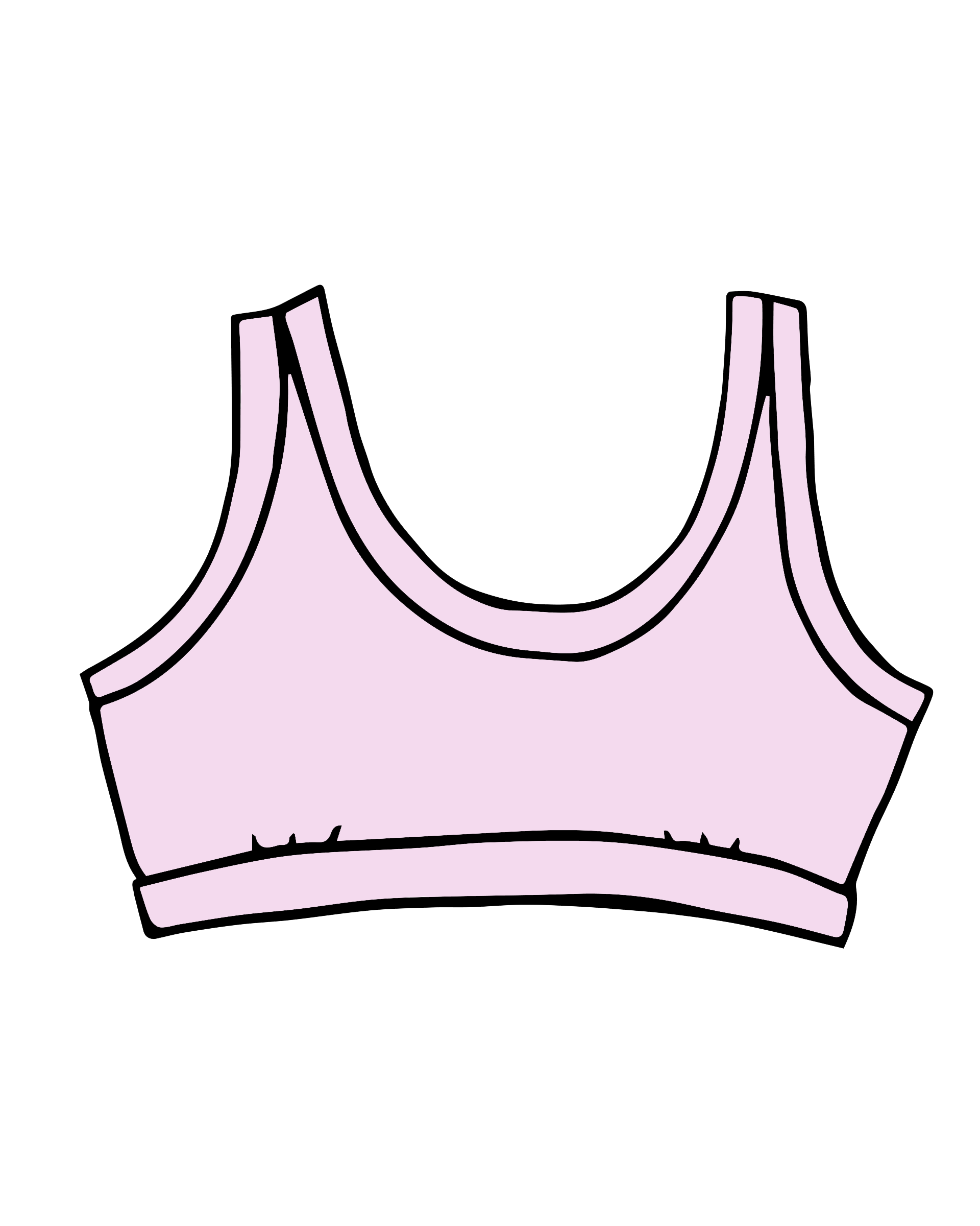 Drawing of Thunderpants Bralette in Plié Pink - light pink color.