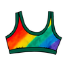 Drawing of Thunderpants organic cotton Bralette in hand painted rainbow stripes for Pride.
