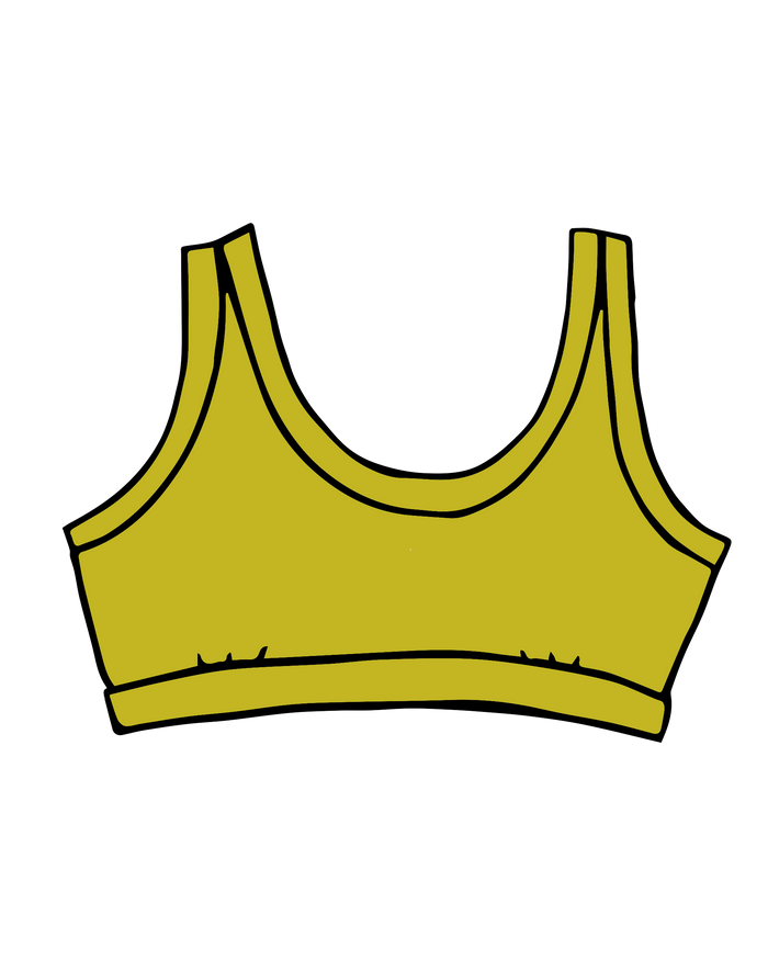 Drawing of Thunderpants Bralette in Star Fruit color - a chartreuse yellow.