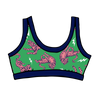 Drawing of Thunderpants organic cotton Bralette in Electric Tiger - green with pink and blue tigers and white lightning bolts.