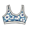 Drawing of Thunderpants Bralette in Moody Blooms - white and blue flowers with blue background.