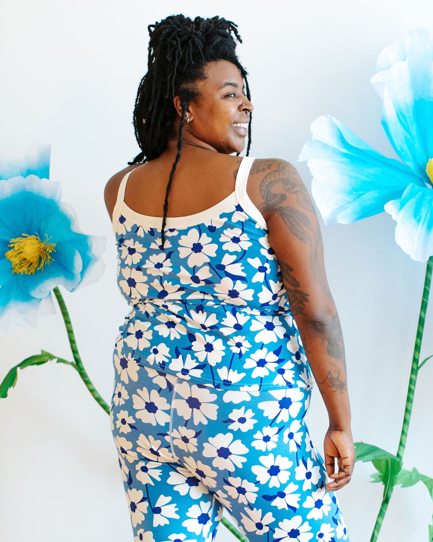 Blue Floral Print Organic Cotton Camisole