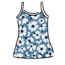 Drawing of Thunderpants Camisole in Moody Blooms - white and blue flowers with blue background.