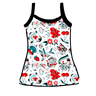 Drawing of Thunderpants Cami in Inked Up print - black, blue, and red tattoos.