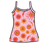 Drawing of Thunderpants Cami in Luna y Sol print - pink, yellow, and orange suns and moons.