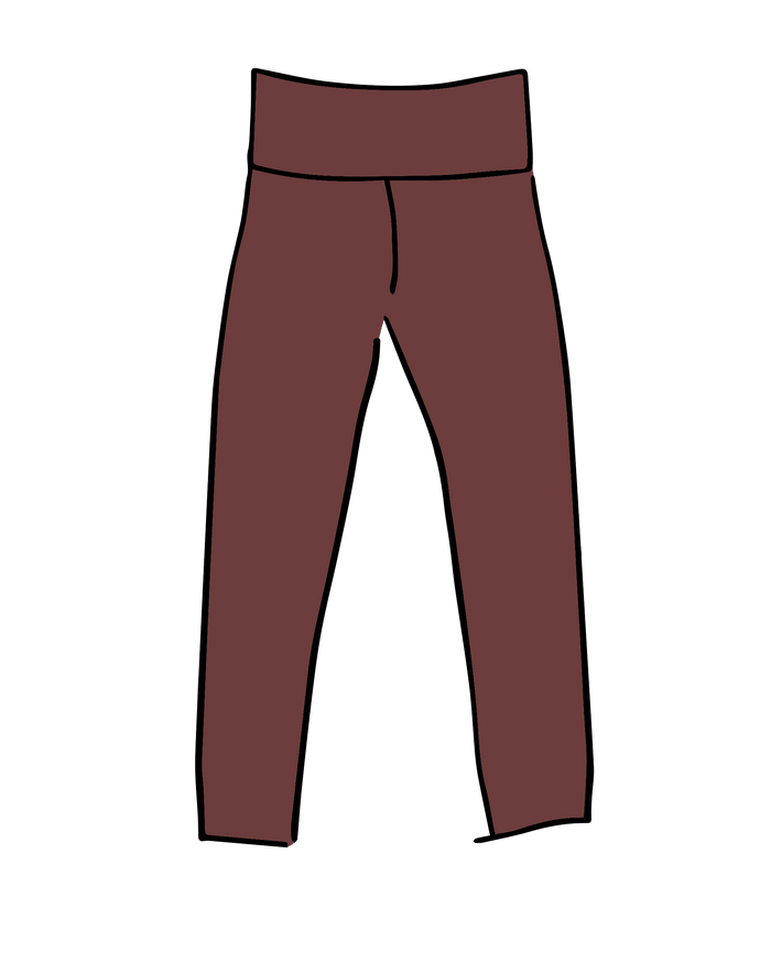 Drawing of Thunderpants Ankle Leggings in Chestnut - a dark brown color.