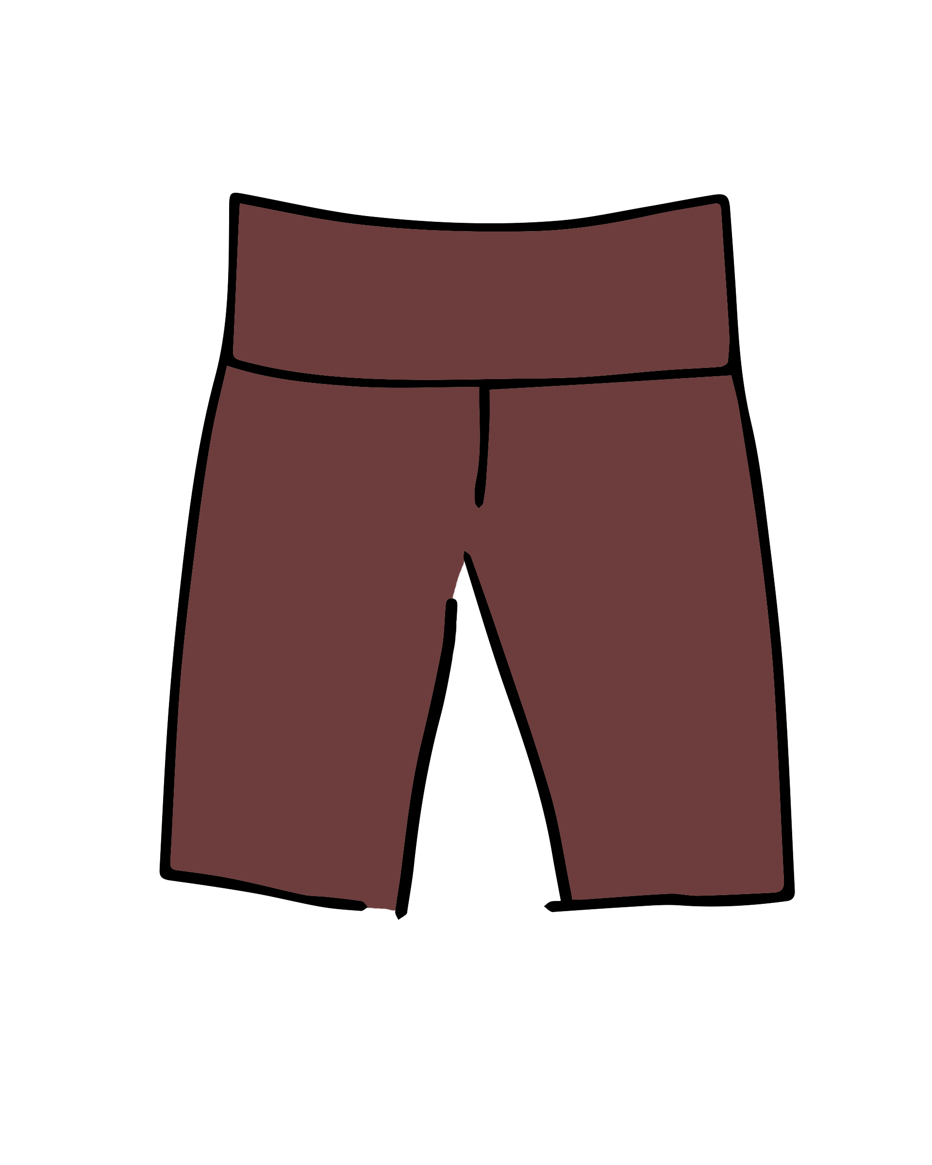 Drawing of Thunderpants Bike Shorts in Chestnut - a dark brown color.