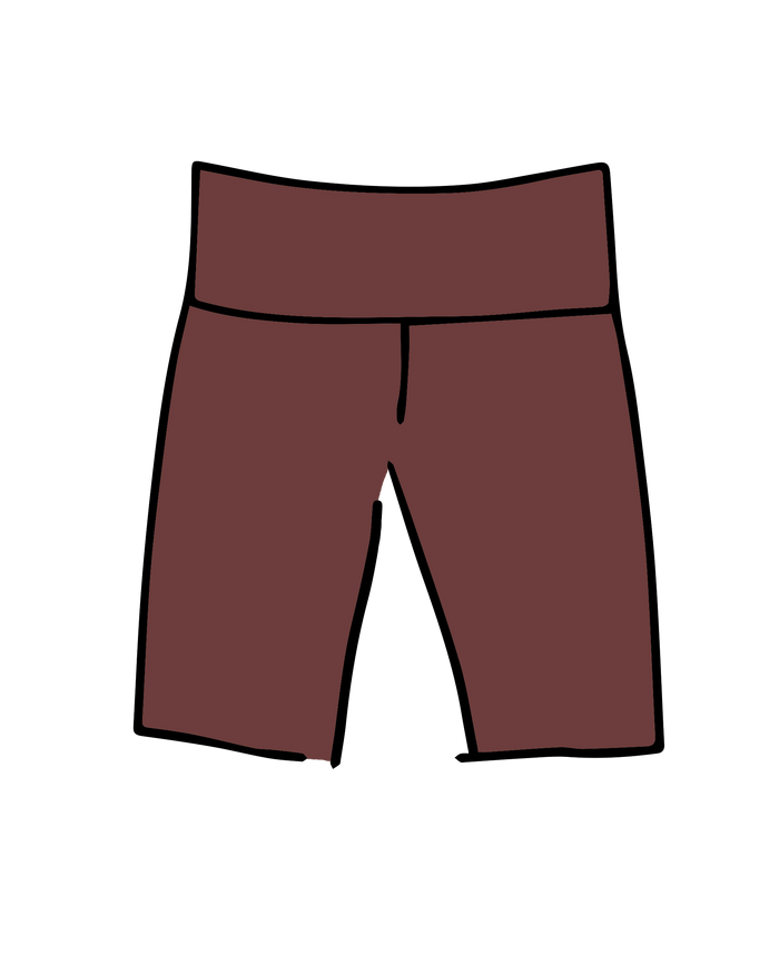 Drawing of Thunderpants Bike Shorts in Chestnut - a dark brown color.