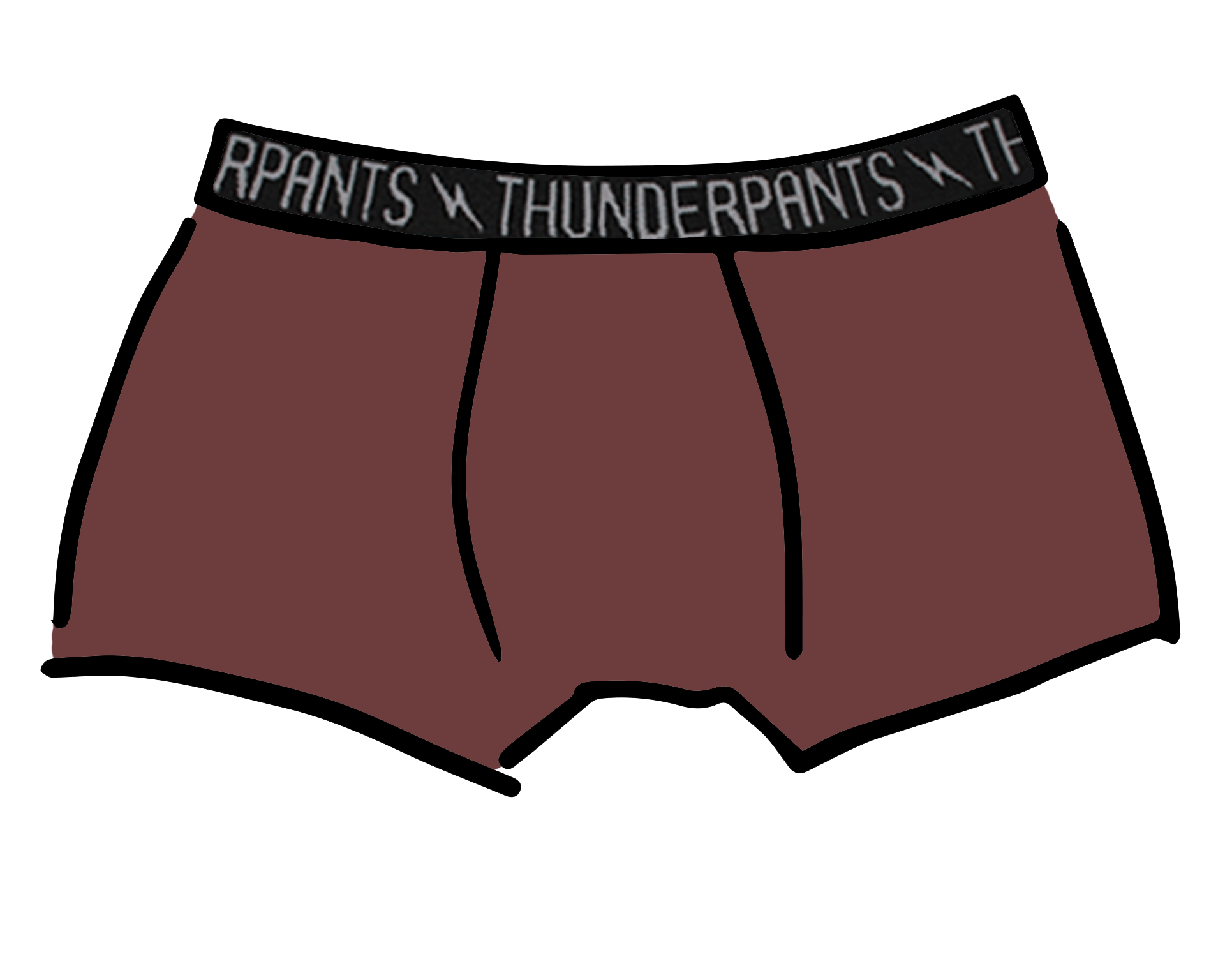 Drawing of Thunderpants Boxer Brief style underwear in Chestnut - dark brown color.