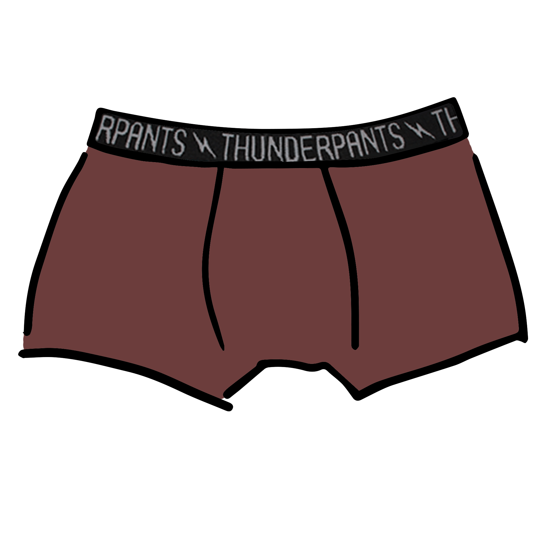 Drawing of Thunderpants Boxer Brief style underwear in Chestnut - dark brown color.