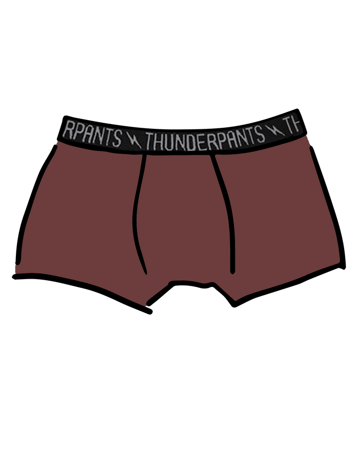 Drawing of Thunderpants Boxer Brief style underwear in Chestnut - dark brown color.