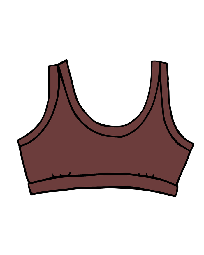 Drawing of Thunderpants Bralette in Chestnut - dark brown color.