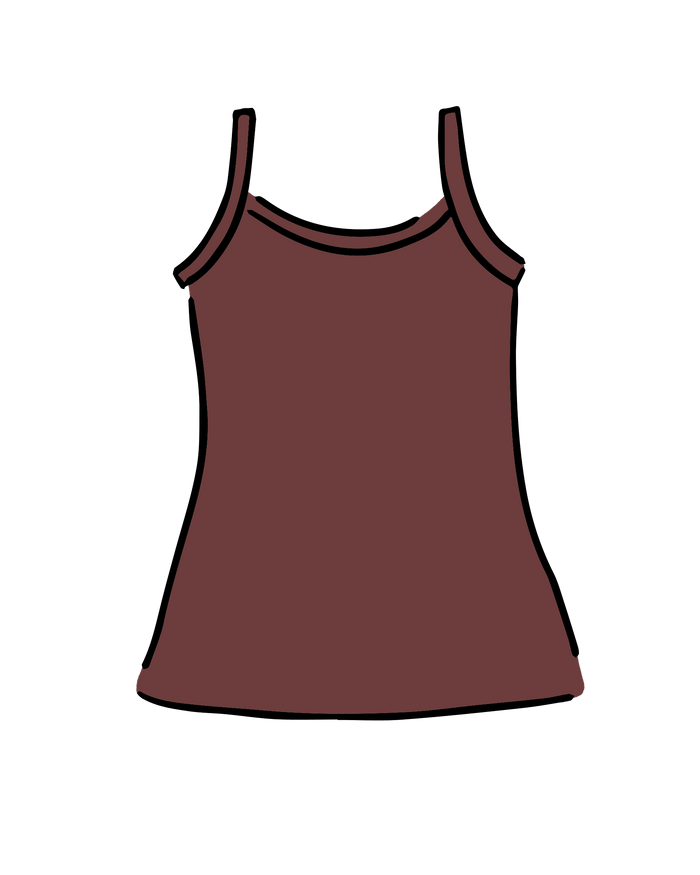 Drawing of a Thunderpants Camisole in Chestnut - a dark brown color.