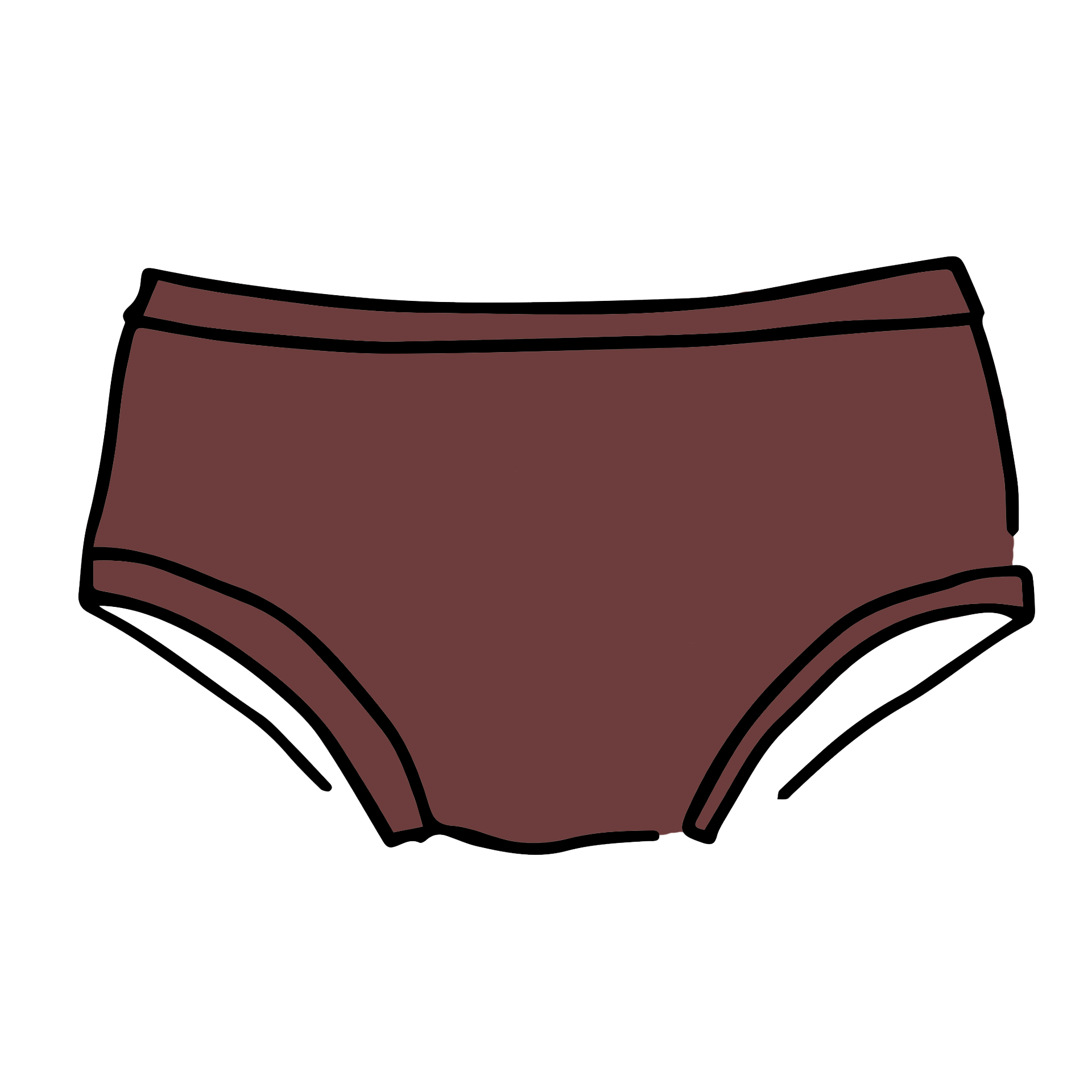 Drawing of Thunderpants Hipster style underwear in Chestnut - a dark brown color.