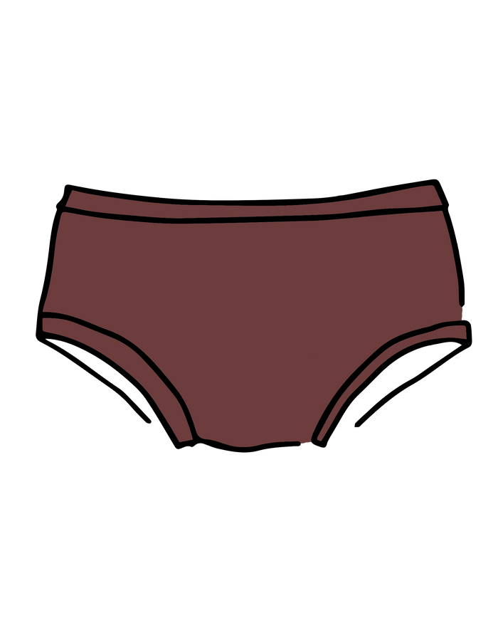 Drawing of Thunderpants Hipster style underwear in Chestnut - a dark brown color.