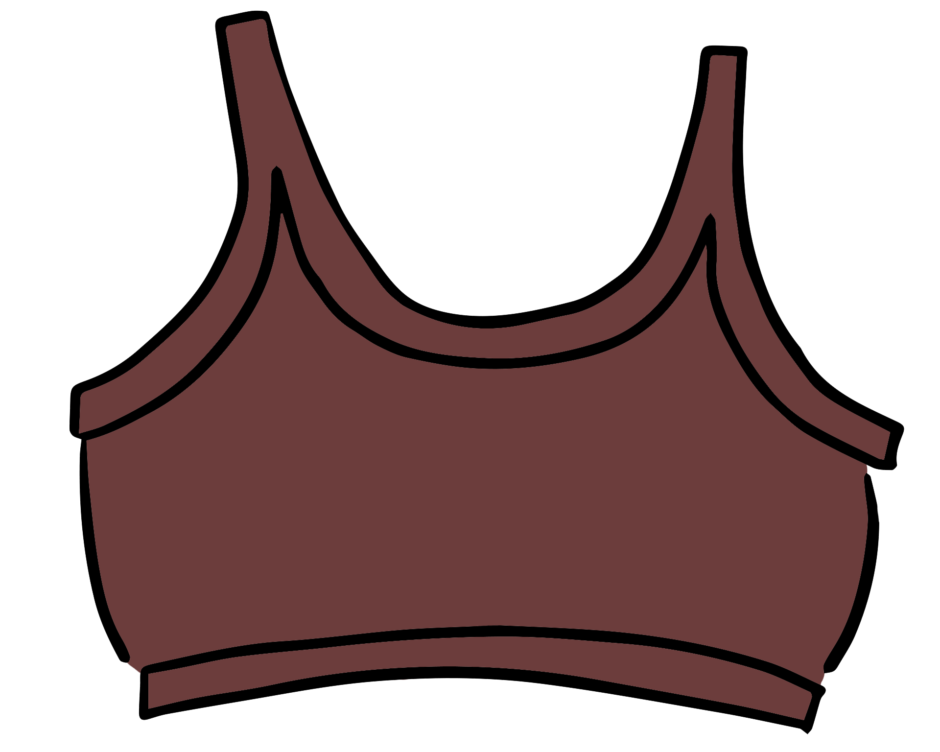 Drawing of Thunderpants Longline bra in Chestnut - a dark brown color.