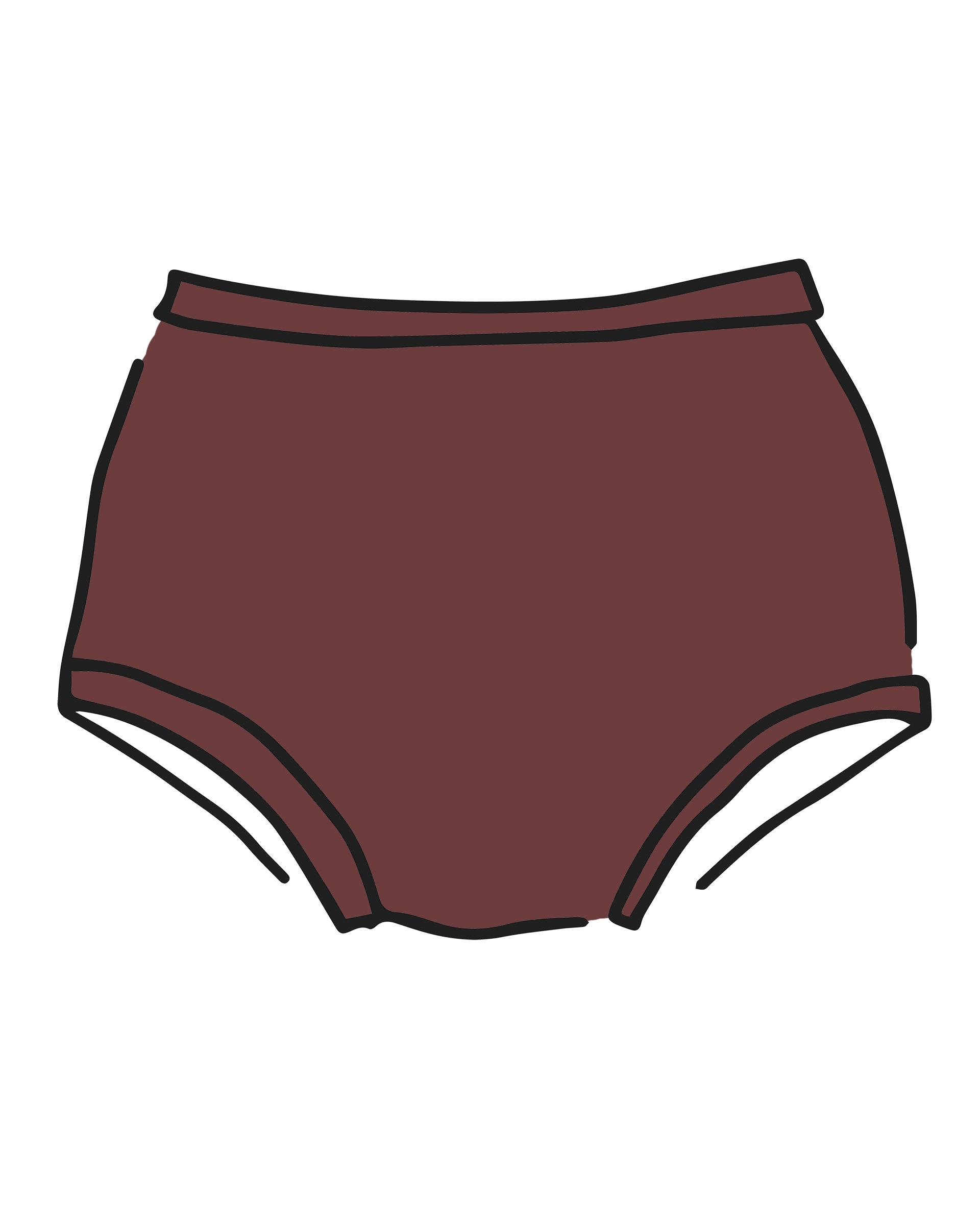 Drawing of Thunderpants Original style underwear in Chestnut - a dark brown color.