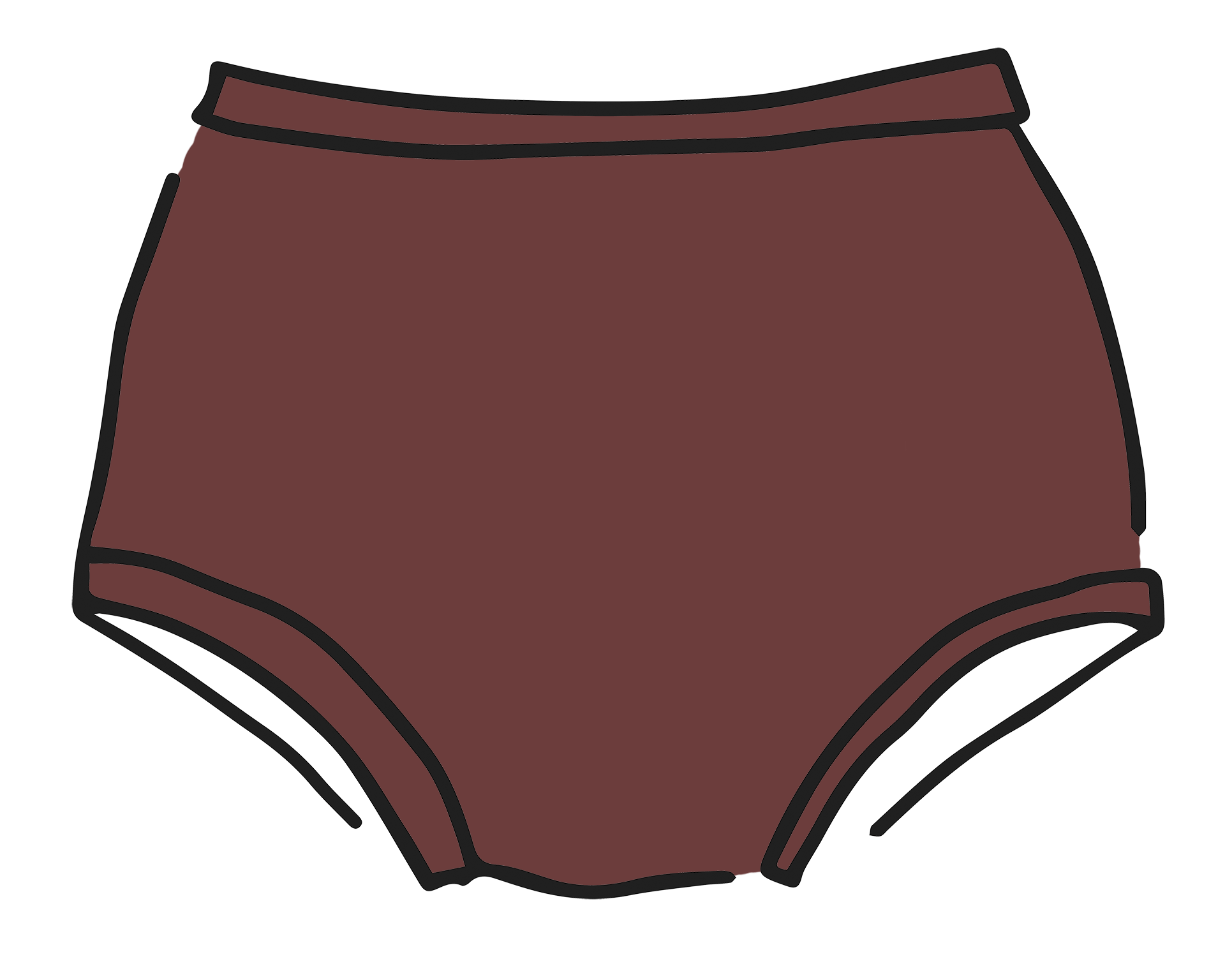 Drawing of Thunderpants Original style underwear in Chestnut - a dark brown color.