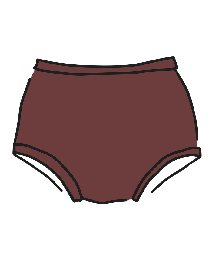 Drawing of Thunderpants Original style underwear in Chestnut - a dark brown color.