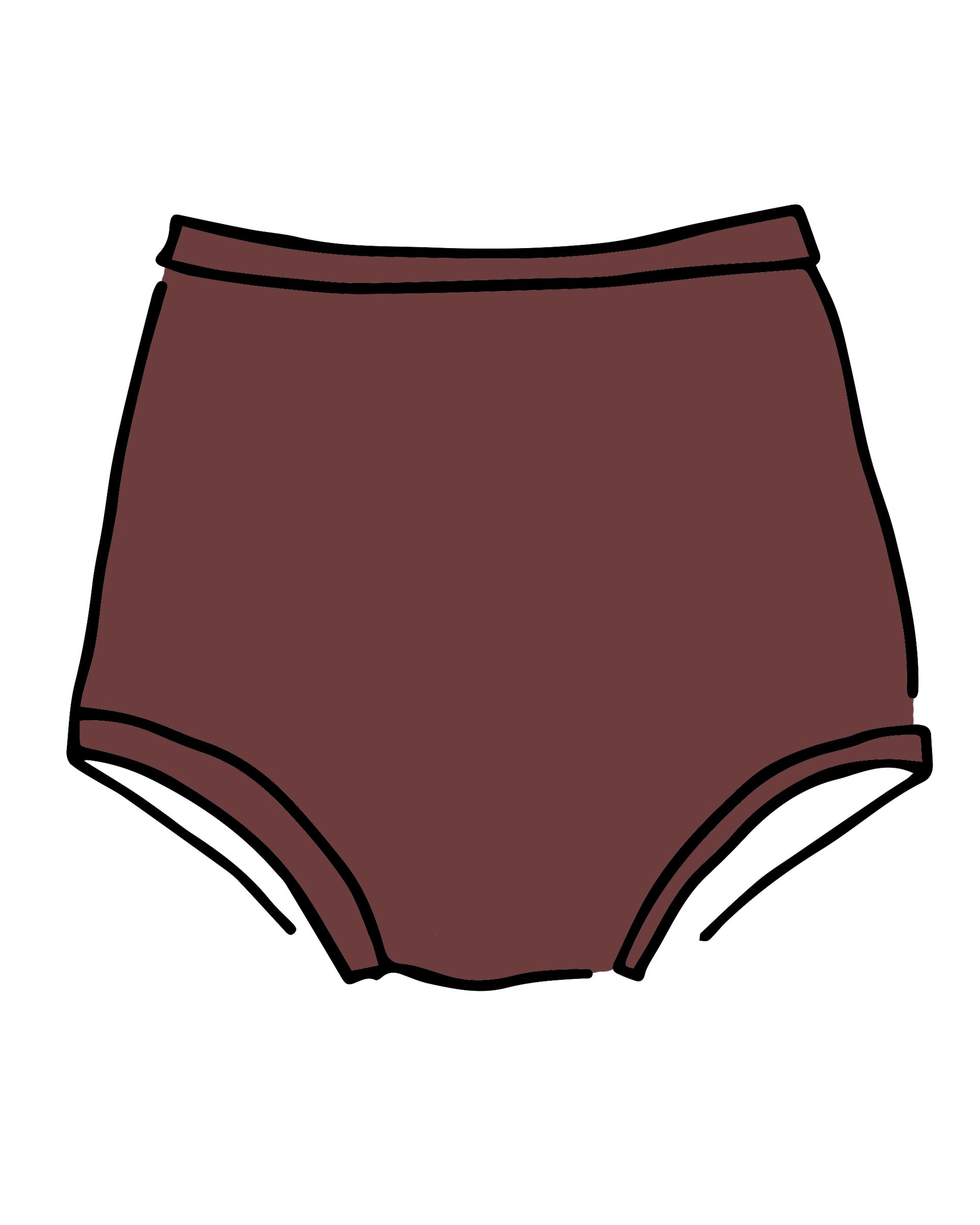 Drawing of Thunderpants Sky Rise style underwear in Chestnut - a dark brown color.