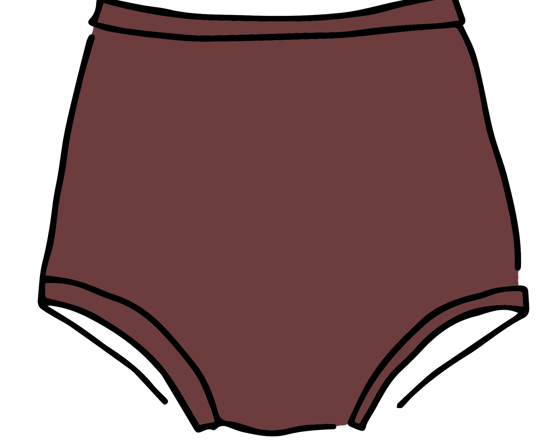 Drawing of Thunderpants Sky Rise style underwear in Chestnut - a dark brown color.