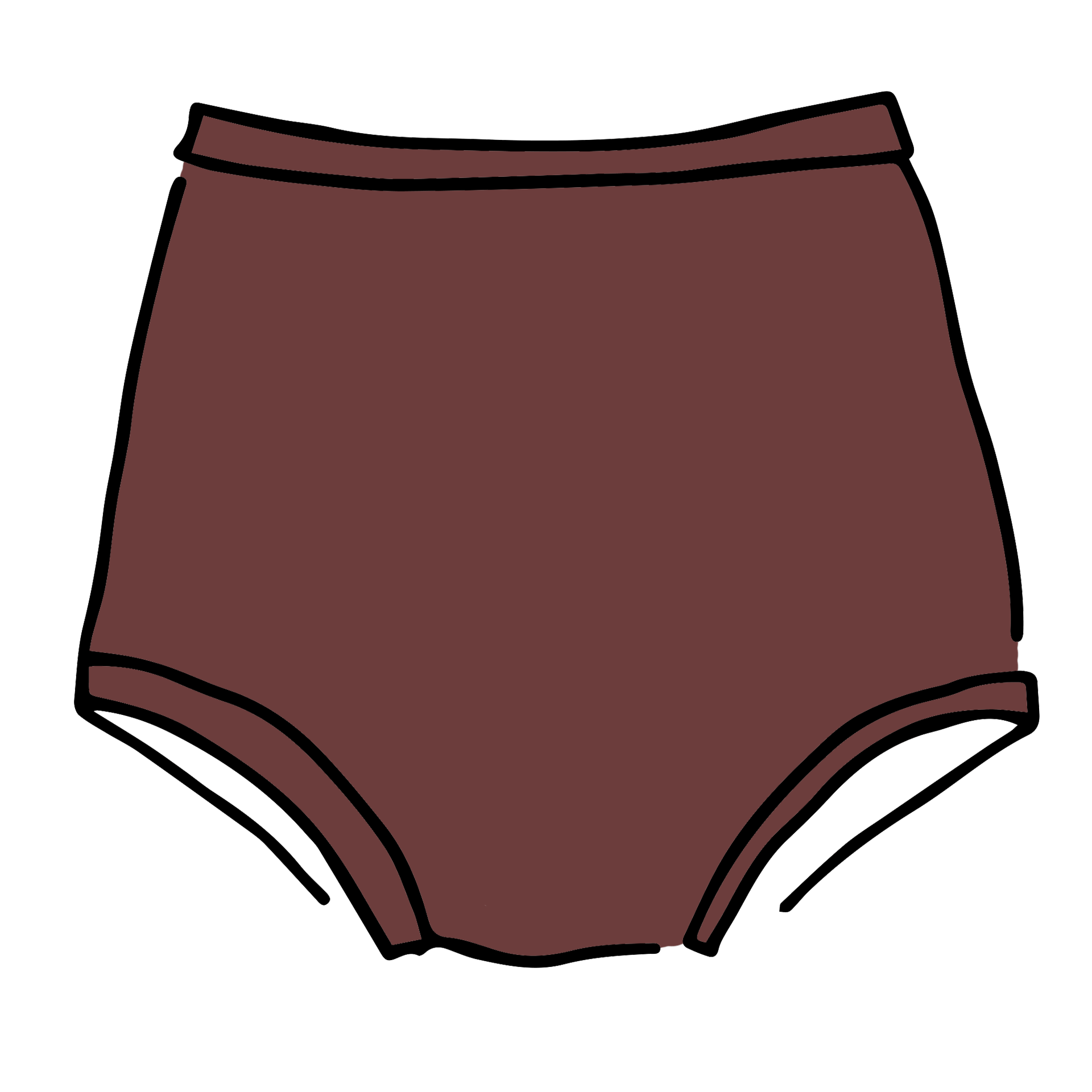 Drawing of Thunderpants Sky Rise style underwear in Chestnut - a dark brown color.