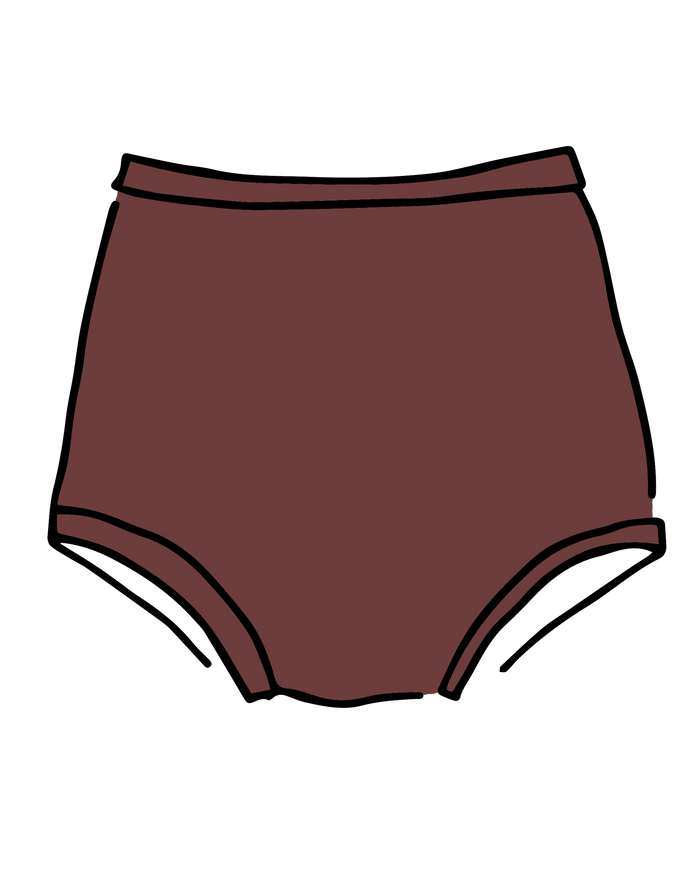 Drawing of Thunderpants Sky Rise style underwear in Chestnut - a dark brown color.