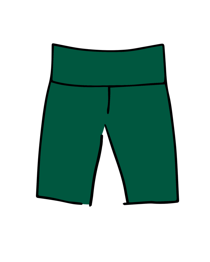 Drawing of Thunderpants Bike Shorts in Emerald Green.