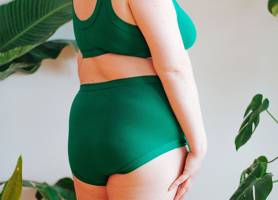 Bum of a model in Original style Emerald Green underwear.