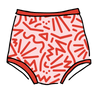 Drawing of Thunderpants Sky Rise style Swim Bottoms in Energy Vibe print: light pink with dark pink designs.