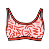 Drawing of Thunderpants Swim Top in Energy Vibes print: light pink with dark pink designs.