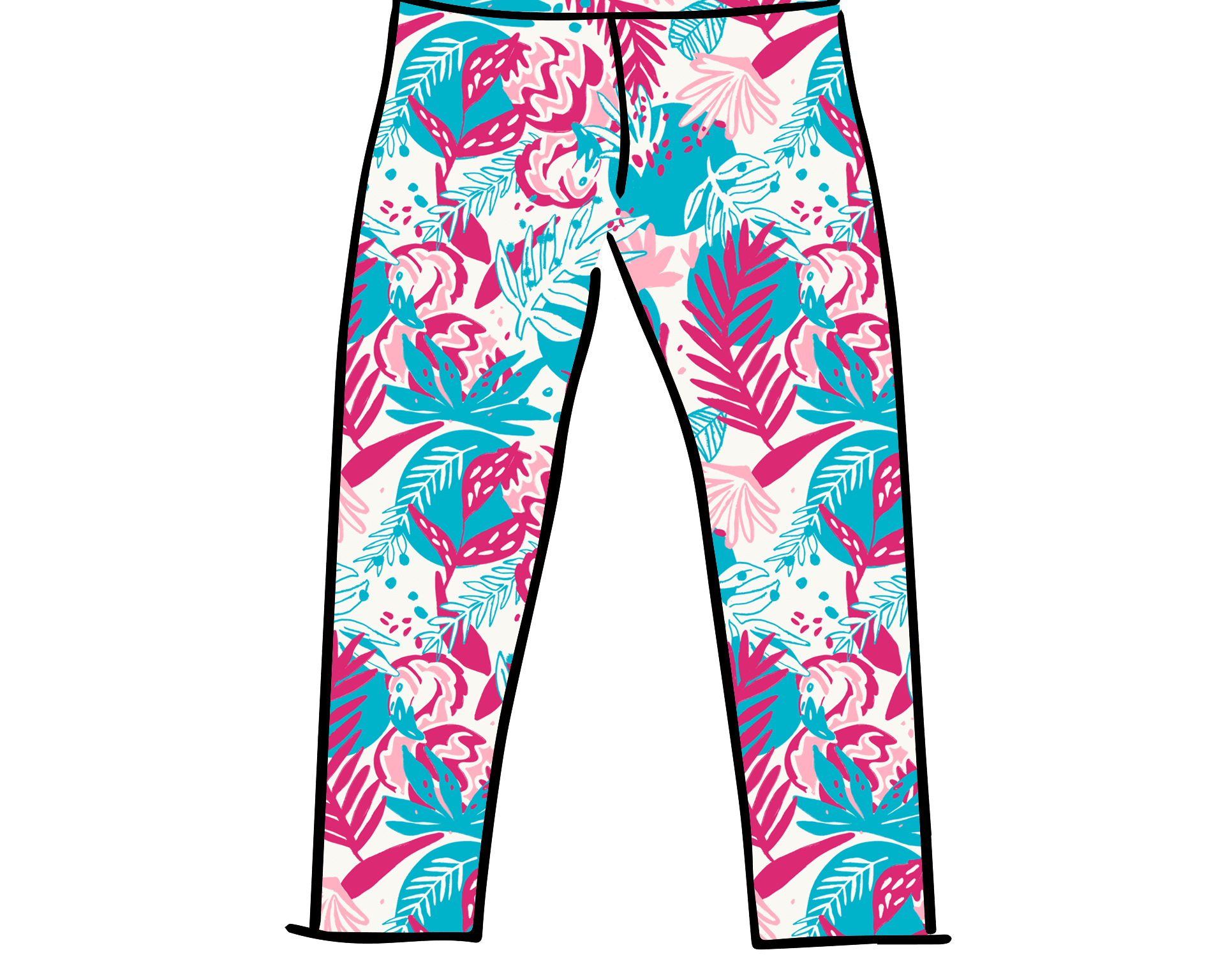 Drawing of Thunderpants 3/4 Length Leggings in Finding Flamingo.