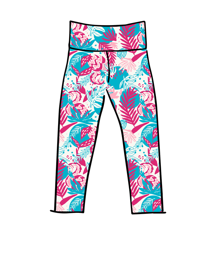 Drawing of Thunderpants 3/4 Length Leggings in Finding Flamingo.