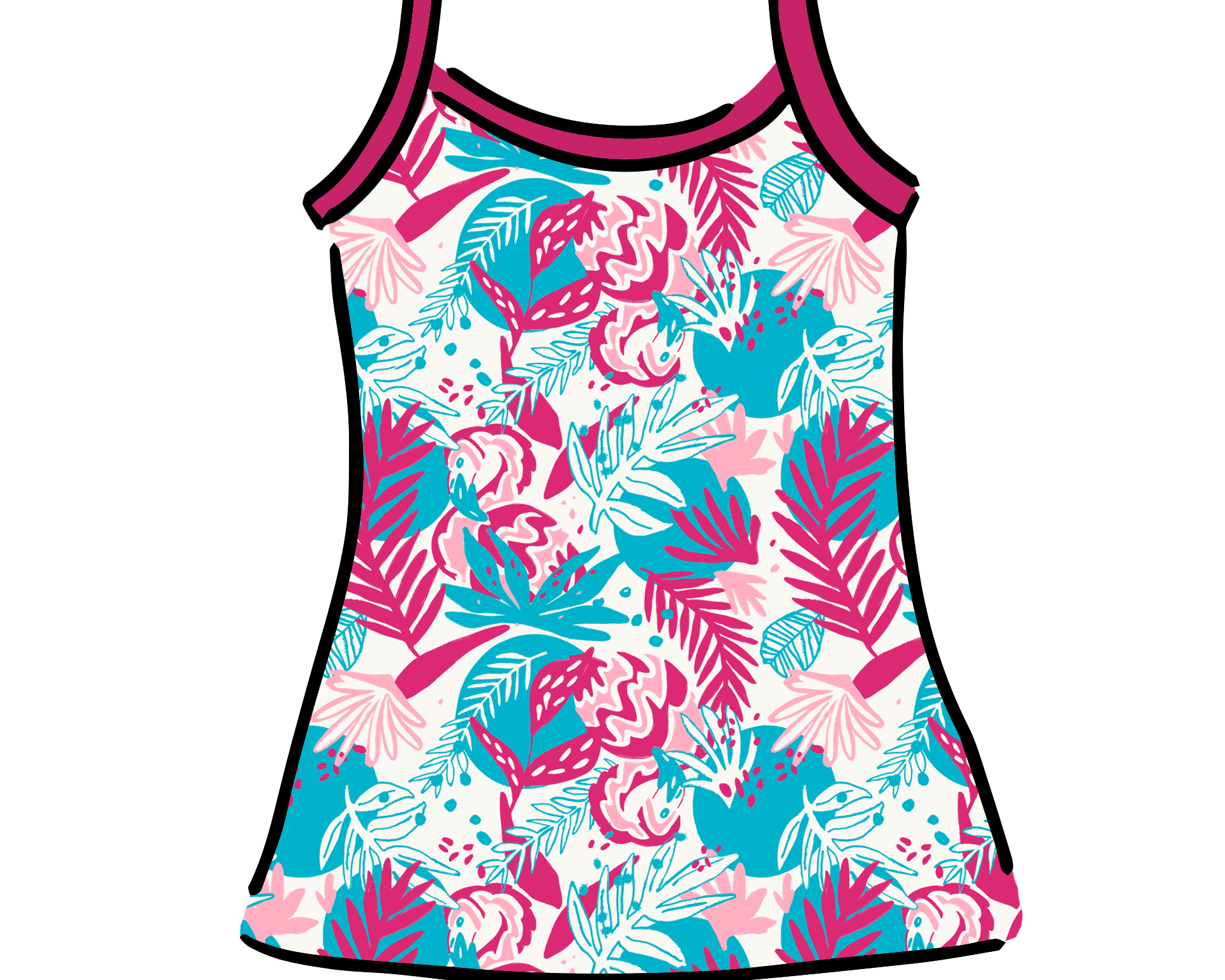 Drawing of Thunderpants Camisole in Finding Flamingo print.