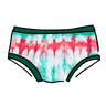 Drawing of Thunderpants Hipster style underwear in Holiday Dye - red and green tie dye with green binding. 